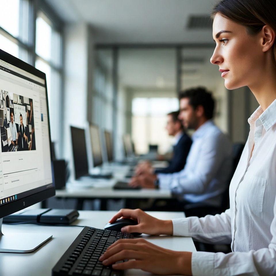 Ilustrácia zamestnanca pri počítači